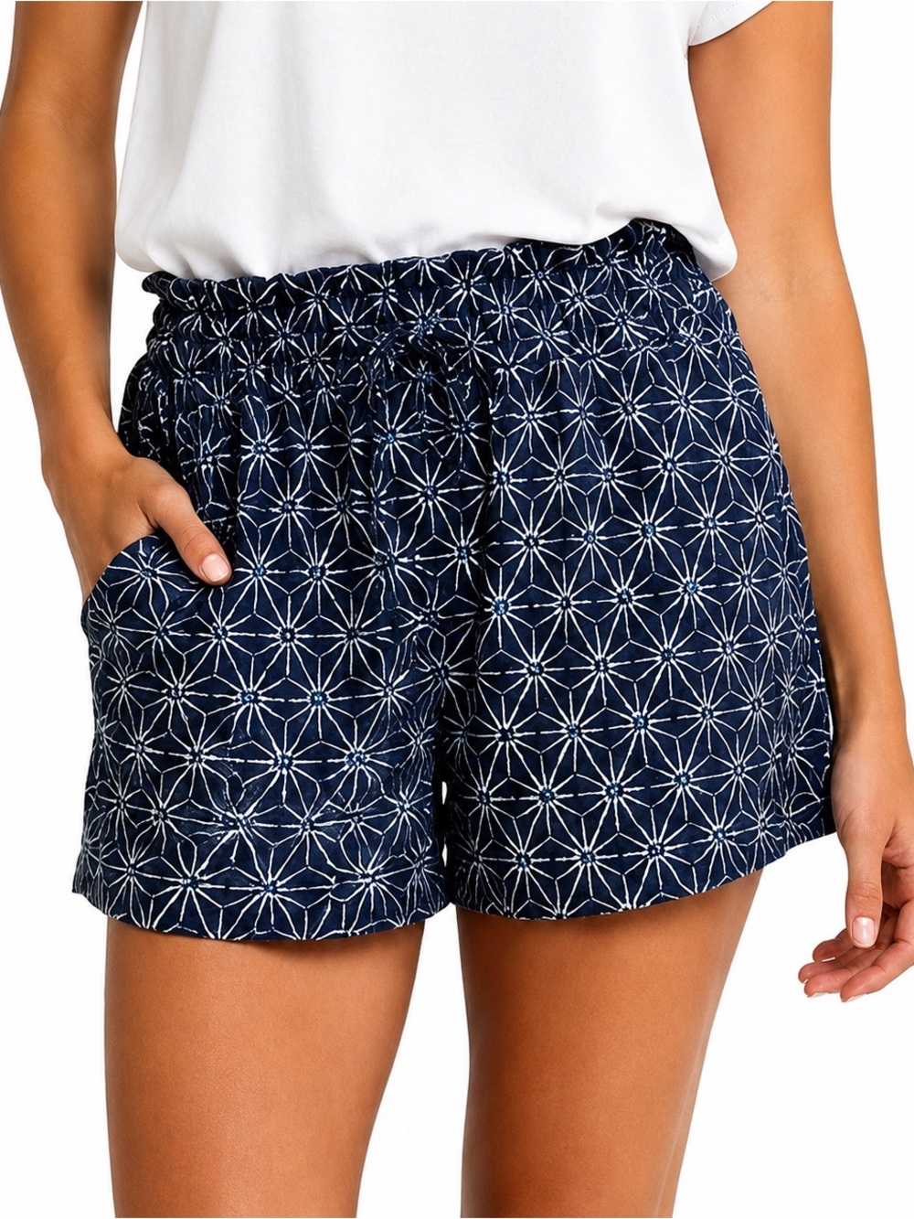 A New Day Paperbag Waist Geometric Print Drawstring Shorts Pockets Sz M